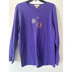 Womens Purple Long Sleeve‎ Shirt Snowflake Design M&S Sportswear X Large